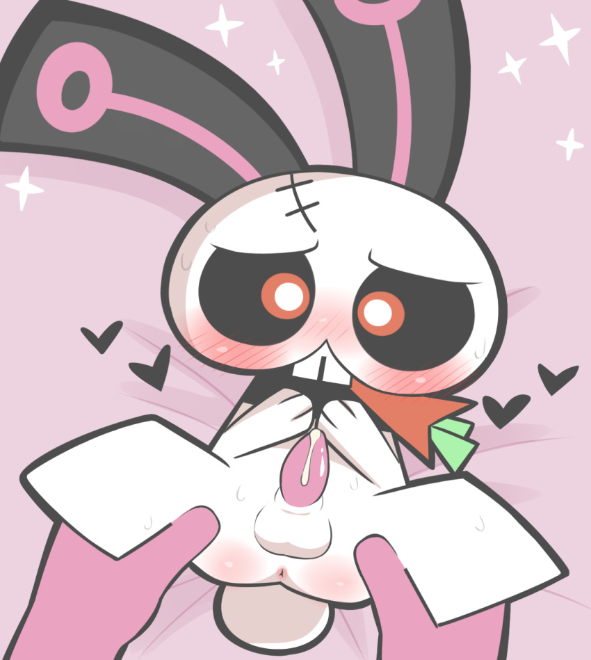 &lt;3 2019 ambiguous_gender anus black_sclera blush carrot chibi driosawm duo erection food hero:_108 hi_res jumpy_ghostface lagomorph leporid male male/ambiguous male_focus mammal penis pink_anus pink_penis plant rabbit red_eyes solo_focus tapering_penis toony vegetable white_pupils