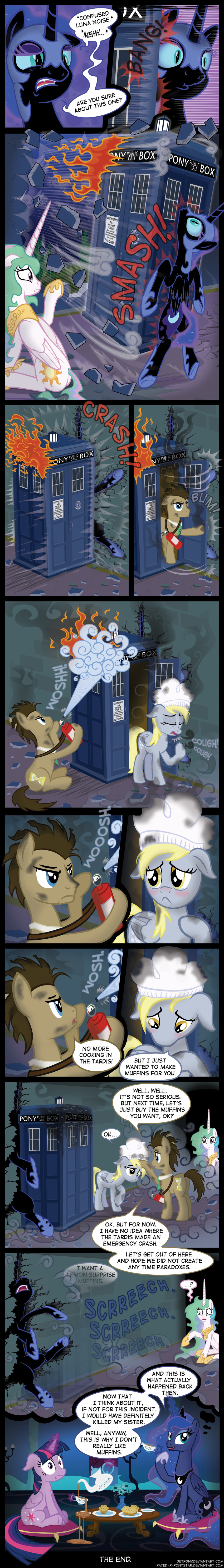absurd_res comic derpy_hooves_(mlp) dialogue doctor_whooves_(mlp) equid female feral fire friendship_is_magic hi_res horn jetpony magic mammal my_little_pony nightmare_moon_(mlp) princess_celestia_(mlp) princess_luna_(mlp) superabsurd_res twilight_sparkle_(mlp) winged_unicorn wings