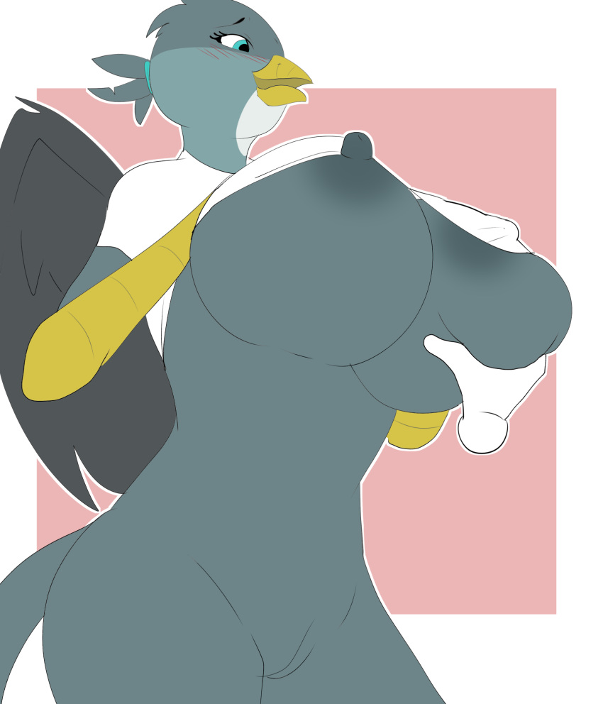 anthro avian big_breasts breast_grab breasts clothed clothing clothing_lift female gabby_(mlp) gryphon hand_on_breast hi_res nipple_slip pussy shirt shirt_lift skyearts topwear