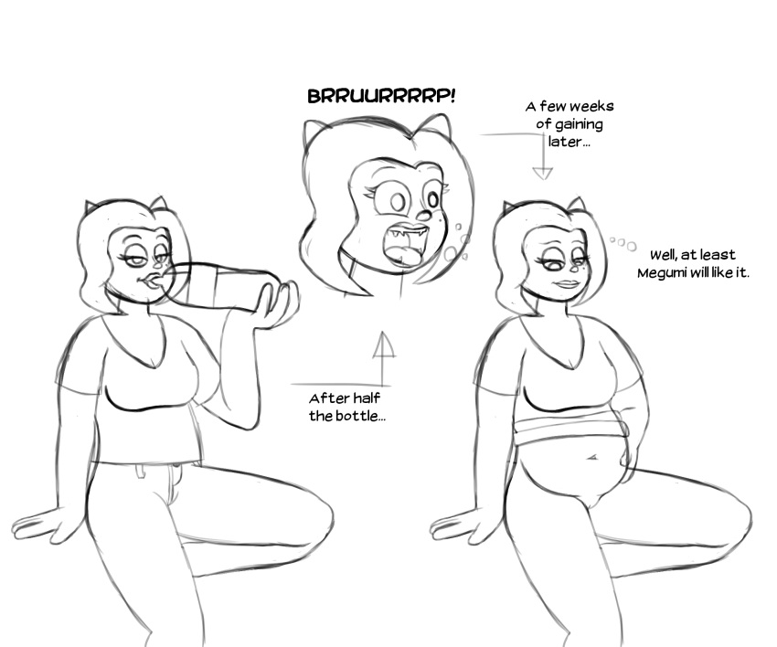 activision barely_visible_genitalia barely_visible_pussy beauty_mark bedroom_eyes beverage bottle bottomless burping chug clothed clothing crash_bandicoot_(series) drinking fangs female half-closed_eyes hand_on_stomach hi_res isabella_bandicoot jade_hunter pussy seductive sketch slightly_chubby soda solo uvula video_games weight_gain