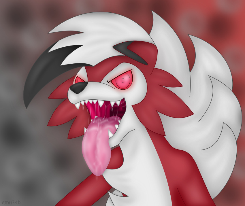 absurd_res ambiguous_gender bodily_fluids canid canine drooling emu34b feral hi_res lycanroc mammal midnight_lycanroc mouth_shot nintendo pok&eacute;mon pok&eacute;mon_(species) red_eyes saliva simple_background solo teeth vector video_games