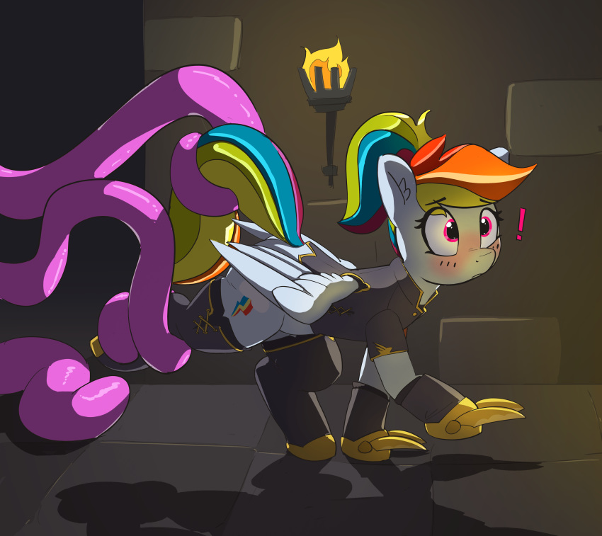 2019 absurd_res armor bdsm blush bondage bound dungeon equid equine female feral friendship_is_magic hair hi_res inside mammal my_little_pony pabbley pterippus rainbow_dash_(mlp) solo tentacles wings