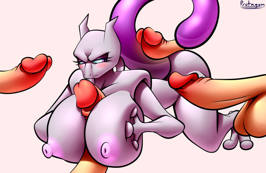 absurd_res anthro balls big_breasts big_butt blush breasts butt female group group_sex hand_on_breast hi_res huge_breasts humanoid_penis lagomorph legendary_pok&eacute;mon looking_back lying male male/female mammal mewtwo nintendo nipples nude penis pok&eacute;mon pok&eacute;mon_(species) protagon purple_eyes sex simple_background solo solo_focus squeezing_breast thick_thighs titfuck video_games wide_hips