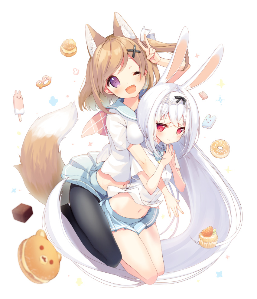 animal_ears bunny_ears cynthia_riddle kitsune milia_leclerc p19 pantyhose seifuku shirt_lift skirt_lift tail