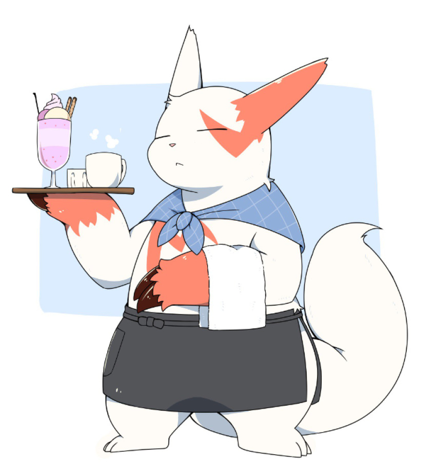 2019 anthro beverage dessert eyes_closed food hi_res ice_cream nintendo pink_nose pok&eacute;mon pok&eacute;mon_(species) simple_background solo tatu_wani_(artist) video_games zangoose