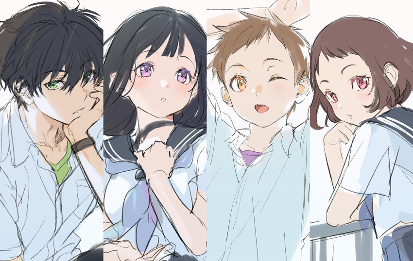 chitanda_eru fukube_satoshi hyouka ibara_mayaka mery_(apfl0515) oreki_houtarou sketch