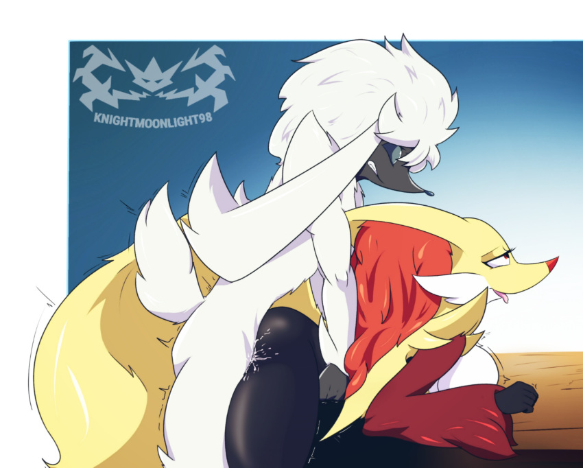 2019 anthro bodily_fluids breasts butt canid canine canis cum delphox digital_media_(artwork) domestic_dog duo female fox from_behind_position fur furfrou furfrou_(natural_form) genital_fluids hi_res inner_ear_fluff knightmoonlight98 male male/female mammal nintendo nude open_mouth penetration pok&eacute;mon pok&eacute;mon_(species) sex simple_background smile tongue video_games white_fur yellow_fur