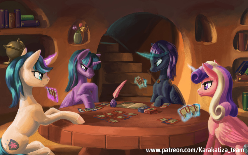 16:10 boardgame equid equine fan_character female friendship_is_magic horn horse kirillk library male mammal my_little_pony nyx_(mlp) pony princess_cadance_(mlp) shining_armor_(mlp) table twilight_sparkle_(mlp) unicorn winged_unicorn wings