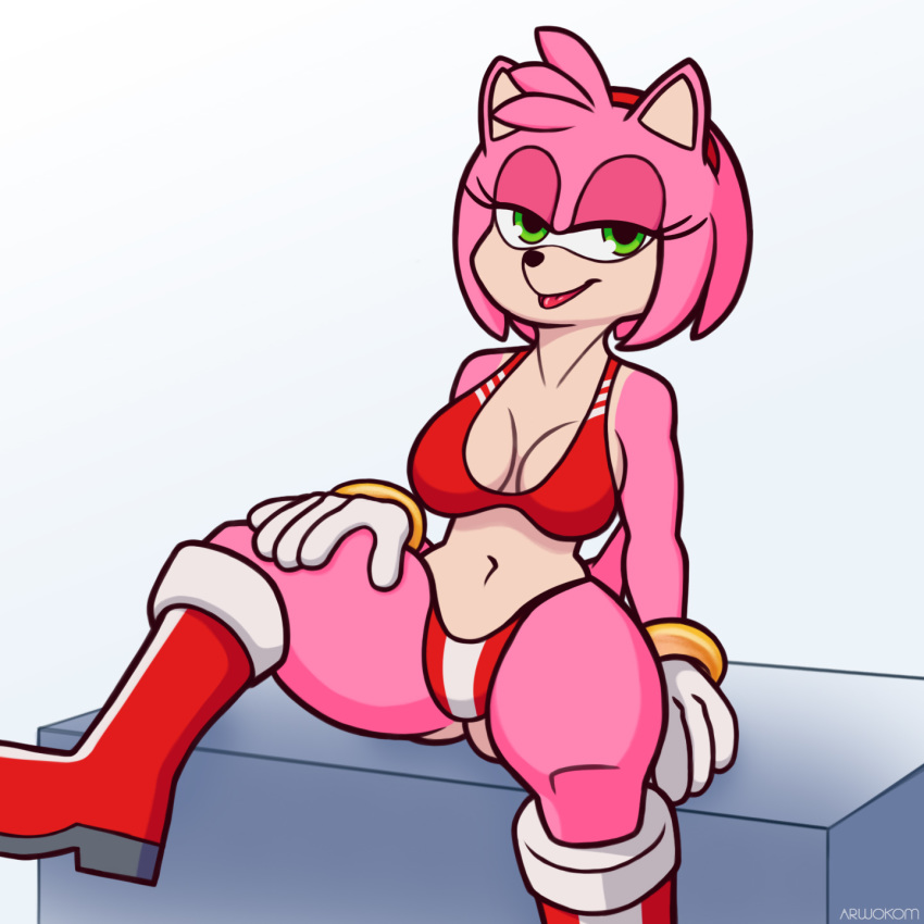 1:1 2019 amy_rose anthro arwokom bikini boots bracelet breasts cleavage clothed clothing eulipotyphlan eyelashes female footwear gloves green_eyes handwear hedgehog hi_res high_heels jewelry looking_at_viewer mammal open_mouth partially_clothed seductive shoes sonic_(series) spread_legs spreading swimwear video_games