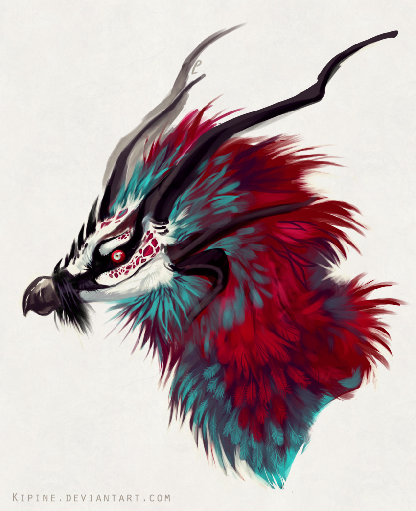 2014 accipitrid accipitriform ambiguous_gender avian beak bearded_vulture bird bust_portrait dragon feathered_dragon feathers hi_res horn hybrid kipine mane old_world_vulture portrait scales simple_background solo tuft vulture