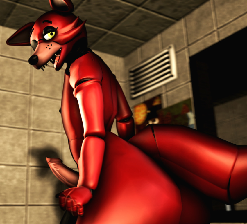 2019 3d_(artwork) animatronic anthro big_butt butt canid canine digital_media_(artwork) erection eyeliner eyeshadow five_nights_at_freddy's fox foxy_(fnaf) girly knot looking_at_viewer looking_back machine makeup male mammal nipples nude open_mouth penis robot rx1213 solo source_filmmaker surprise thick_thighs tongue video_games wide_hips yellow_eyes