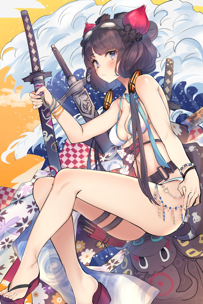 bikini cleavage fate/grand_order garter heels katsushika_hokusai_(fate/grand_order) swimsuits sword yanggang