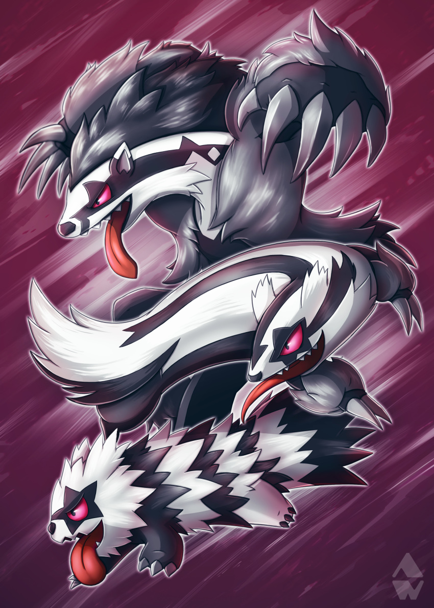 2019 absurd_res albrt-wlson all_fours ambiguous_gender anthro barefoot claws cute_fangs feral fur galarian_linoone galarian_zigzagoon hi_res long_tongue mammal mustelid nintendo obstagoon open_mouth pok&eacute;mon pok&eacute;mon_(species) pose red_eyes red_tongue regional_variant sharp_claws sharp_teeth size_difference smile standing teeth toe_claws tongue tongue_out video_games