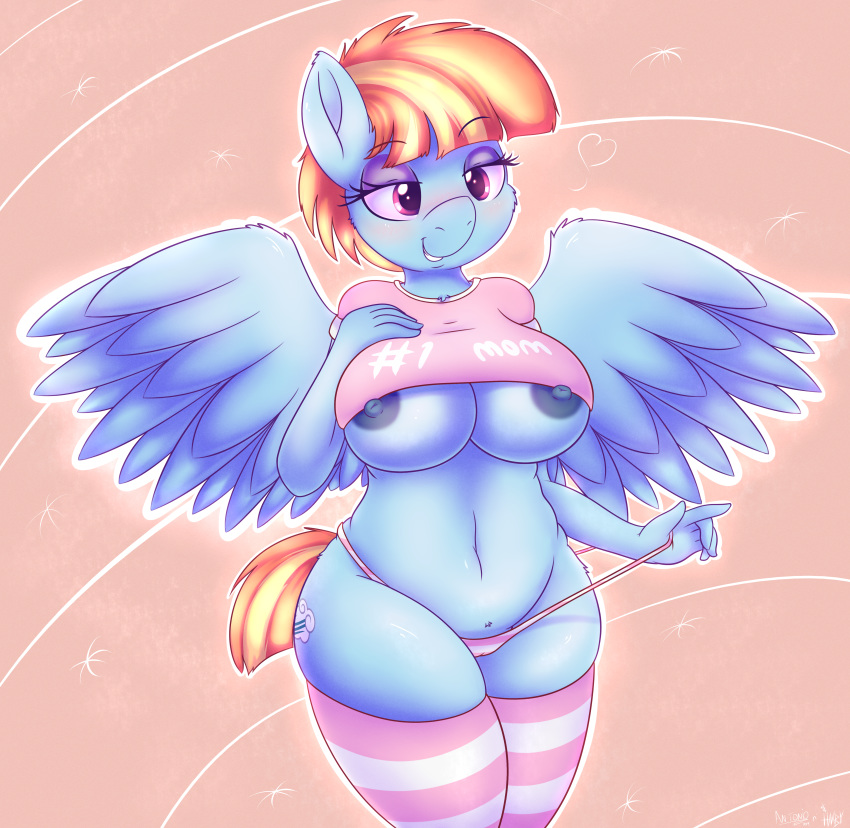&lt;3 2019 absurd_res an-tonio anthro areola big_breasts blush breasts camel_toe clothed clothing cutie_mark equid equine eyelashes eyeshadow female friendship_is_magic heavymetalbronyyeah hi_res legwear makeup mammal mature_female my_little_pony nipples pattern_clothing pattern_legwear pterippus simple_background smile solo striped_clothing striped_legwear stripes thigh_highs windy_whistles_(mlp) wings