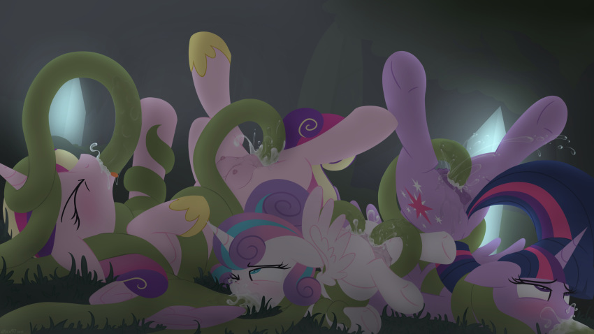 2019 absurd_res anus cutie_mark dtcx97 equid eyelashes eyes_closed female feral flurry_heart_(mlp) friendship_is_magic group hi_res hooves horn mammal my_little_pony one_eye_closed oral oral_penetration penetration princess_cadance_(mlp) pussy teats tentacles twilight_sparkle_(mlp) underhoof vaginal vaginal_penetration winged_unicorn wings
