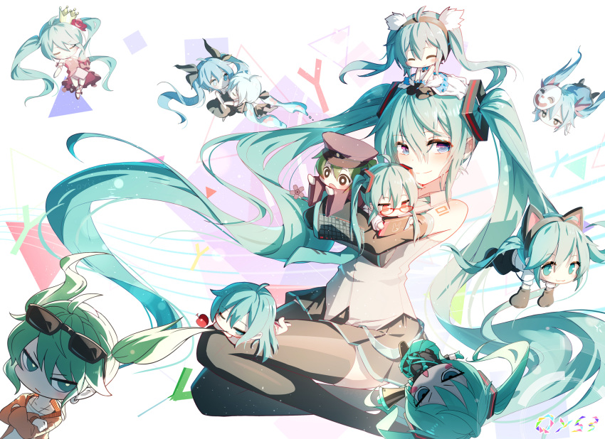 animal_ears chibi dress hatsune_miku megane nekomimi sen_ya tagme thighhighs vocaloid