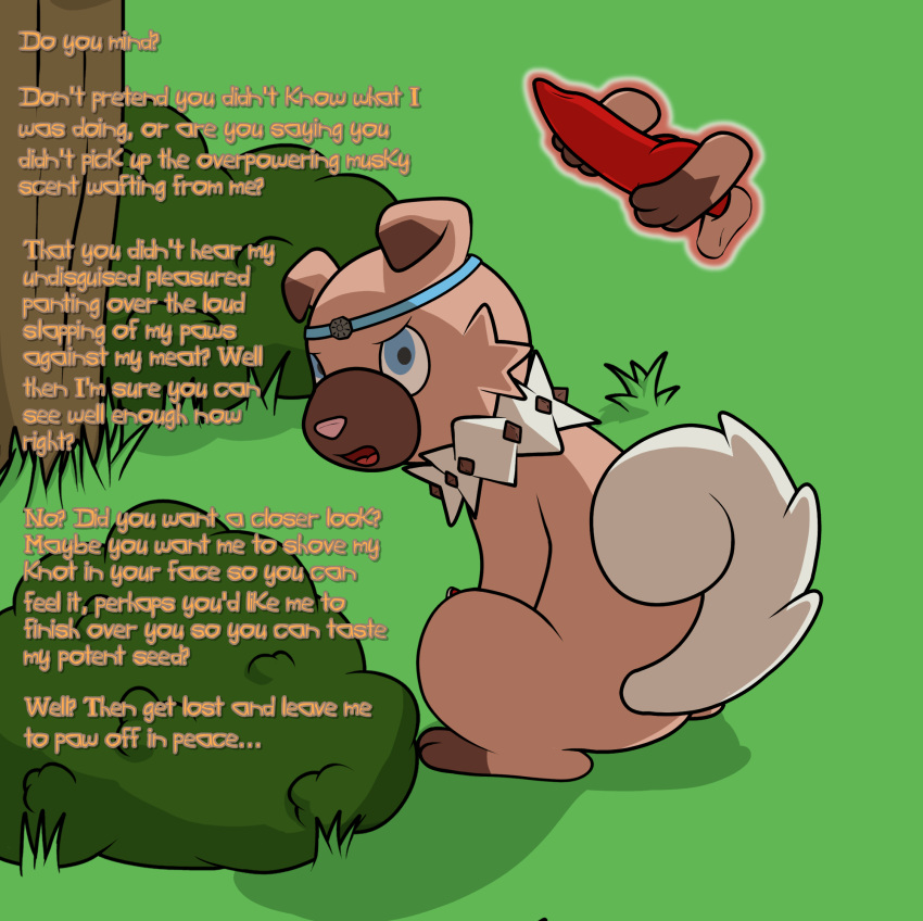 angry animal_genitalia animal_penis canid canine canine_penis caught erection feral gau_(artist) mammal masturbation nintendo penis pok&eacute;mon pok&eacute;mon_(species) pok&eacute;mon_mystery_dungeon rockruff solo video_games