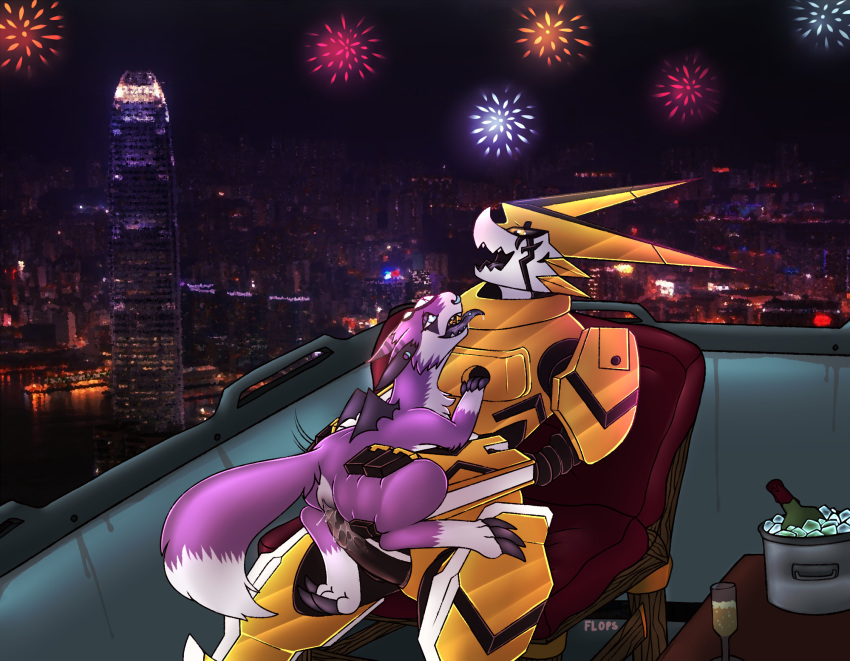 2019 alcohol beverage big_dom_small_sub bodily_fluids chair cum cum_inside digimon digimon_(species) digital_media_(artwork) dorumon dragon female fireworks floppsies fluffy fluffy_tail fox_tail fur furred_dragon genital_fluids layne_(omnishoutmon) layne_(shoutmon) male male/female omega_shoutmon rieka_(dorumon) shoutmon size_difference wings x-digimon