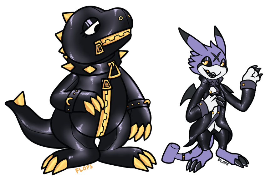 2019 ambiguous_gender animate_inanimate bdsm bondage bound clothed clothing collar digimon digimon_(species) digital_media_(artwork) dinosaur doll dolores_(extyrannomon) dom/sub dragon duo extyrannomon floppsies gimp gimp_suit glistening glistening_clothing gold_(metal) gold_tooth gumdramon living_plushie male master/pet open_mouth plushie reptile rubber ruffled_collar scalie suit topwear vest vinny_(gumdramon) wings zipper