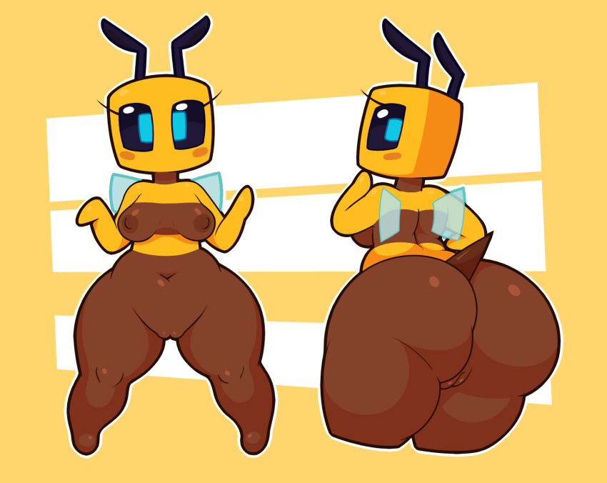 2019 acstlu antennae_(anatomy) anthro arthropod bee big_butt blush breasts butt female hi_res hymenopteran insect looking_at_viewer minecraft nipples non-mammal_breasts pussy small_wings solo video_games wings