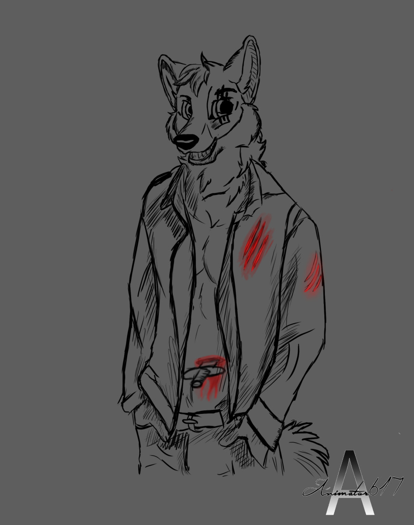 animator617 animator617; blood bodily_fluids canid canine canis dark drawing hi_res hurted mammal solo tears wounded