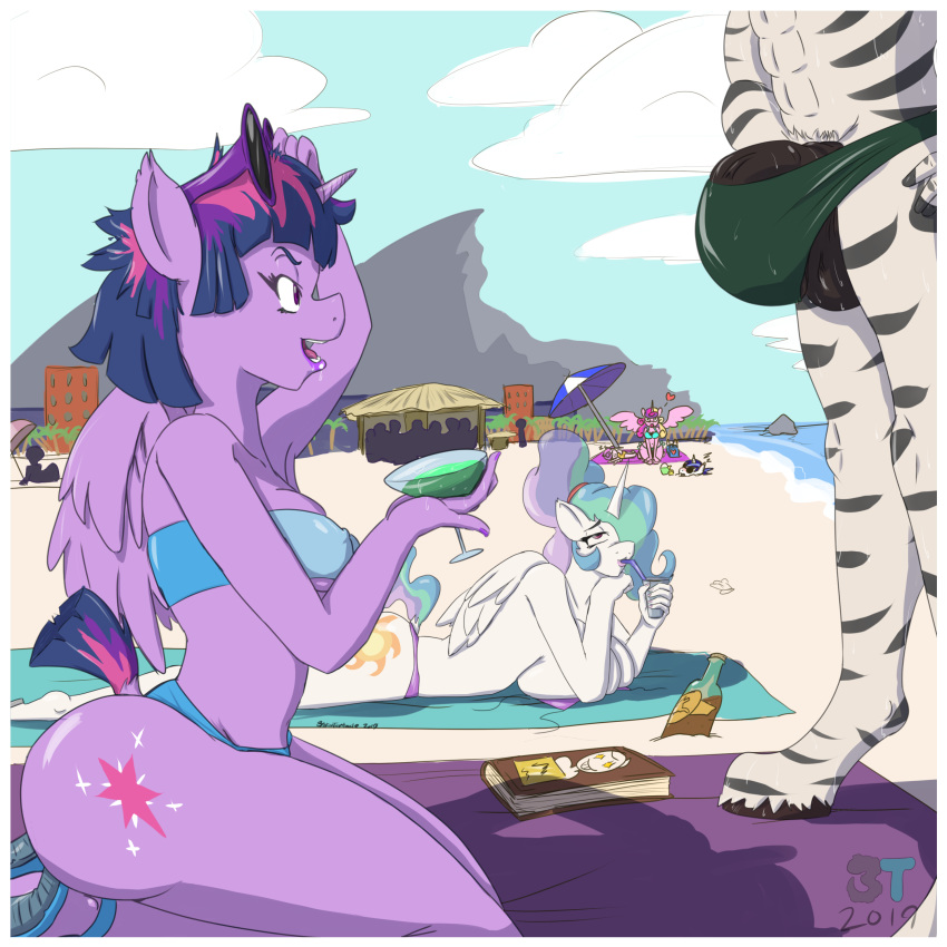 &lt;3 1:1 absurd_res anthro balls beach beverage big_breasts bikini bodily_fluids breasts brokententacle bulge clothed clothing daughter drooling equid equine father female flurry_heart_(mlp) friendship_is_magic hi_res horn lying male mammal mother my_little_pony nipple_outline on_front parent penis princess_cadance_(mlp) princess_celestia_(mlp) saliva seaside shining_armor_(mlp) swimwear topless twilight_sparkle_(mlp) winged_unicorn wings zebra