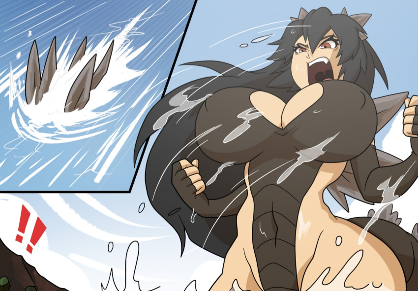 ! alternate_species big_breasts breasts crossgender female godzilla godzilla_(series) human humanoid kaiju kaiju_girls_(webcomic) macro mammal nipple_outline size_difference toho water witchking00