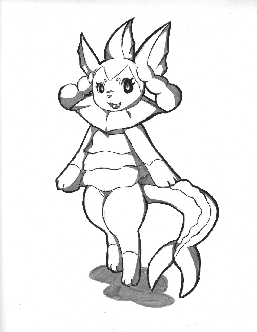 anthro blaketheflareon brionne eeveelution fan_character female hybrid looking_at_viewer mammal monochrome nintendo pok&eacute;mon pok&eacute;mon_(species) sketch traditional_media_(artwork) vaporeon video_games yumi_(blaketheflareon)