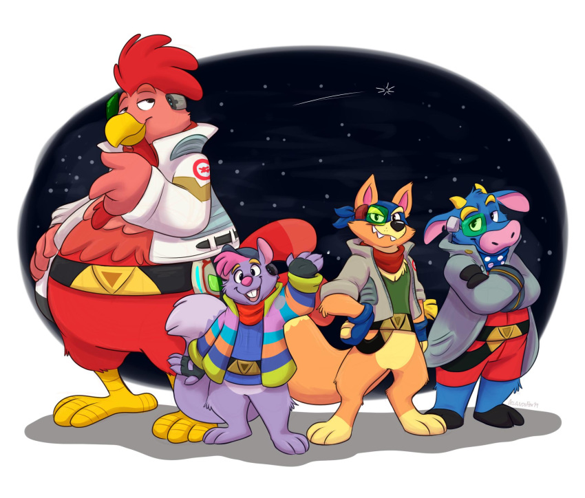 2019 anthro benny_the_bull big_red_chicken bovid bovine by-nc-nd canid canine clothed clothing creative_commons dora_the_explorer female fox fox_mccloud fur group hi_res male mammal nintendo orlandofox simple_background star_fox swiper tico_the_squirrel video_games