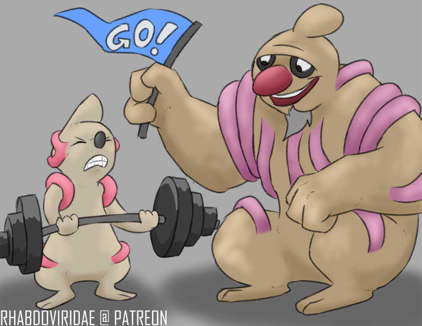 clenched_teeth conditional_dnp conkeldurr digital_drawing_(artwork) digital_media_(artwork) exercise hi_res nintendo pok&eacute;mon pok&eacute;mon_(species) simple_background teeth timburr video_games weightlifting weights wolftacos workout