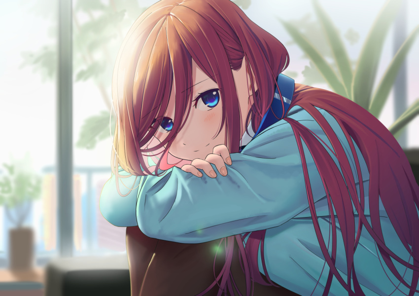 blush close go-toubun_no_hanayome headphones long_hair nakano_miku pantyhose poligon046 school_uniform