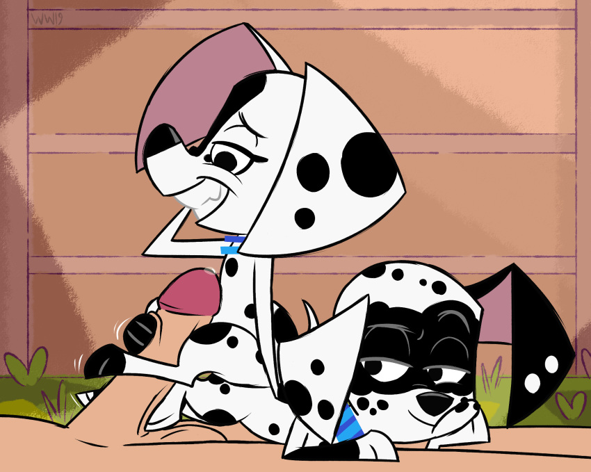 101_dalmatian_street 101_dalmatians 2019 3_toes balls bedroom_eyes bestiality bodily_fluids canid canine canis collar dalmatian dee_dee_(101_dalmatians) disney dizzy_(101_dalmatians) domestic_dog erection feet female feral foot_fetish footjob fur genital_fluids grass group group_sex half-closed_eyes hi_res human human_on_feral interspecies lying male male/female male_on_feral mammal nude on_back on_front penis precum seductive sex smile solo spots teeth threesome toes whitewolf20xx young