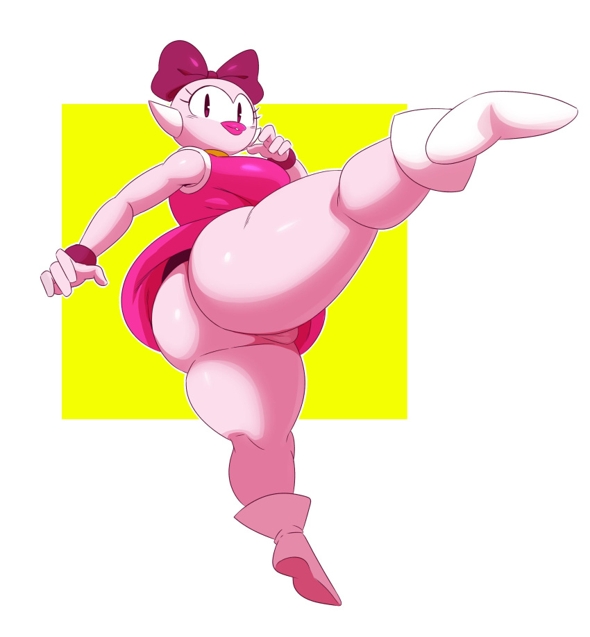 2019 4_fingers absurd_res accessory anthro avian big_butt big_legs bird birdette_(flappy_fighter) breasts butt camel_toe clothed clothing female fingers flappy_fighter footwear fully_clothed hair_accessory hair_bow hair_ribbon hi_res kick lips looking_at_viewer non-mammal_breasts pink_lips pose ribbons shoes solo sssonic2 thick_thighs video_games