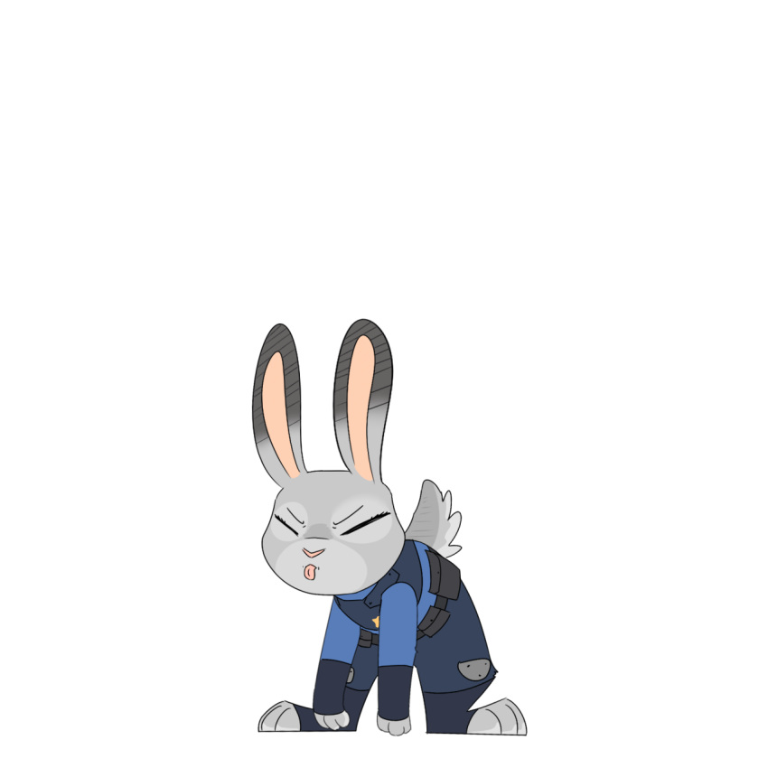 1:1 anthro aquestionableponyblog bent_over clothing dipstick_ears disney eyes_closed female fur hi_res judy_hopps lagomorph leaning leaning_forward leporid mammal multicolored_ears multicolored_fur police_uniform rabbit reaction_image simple_background solo tongue tongue_out two_tone_fur uniform white_background zootopia