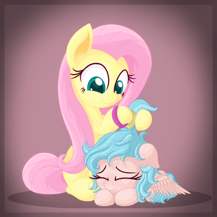 1:1 2019 absurd_res cozy_glow_(mlp) duo equid equine eyelashes eyes_closed feathered_wings feathers female feral fluttershy_(mlp) freckles friendship_is_magic hi_res mammal my_little_pony pterippus smile vito wings young