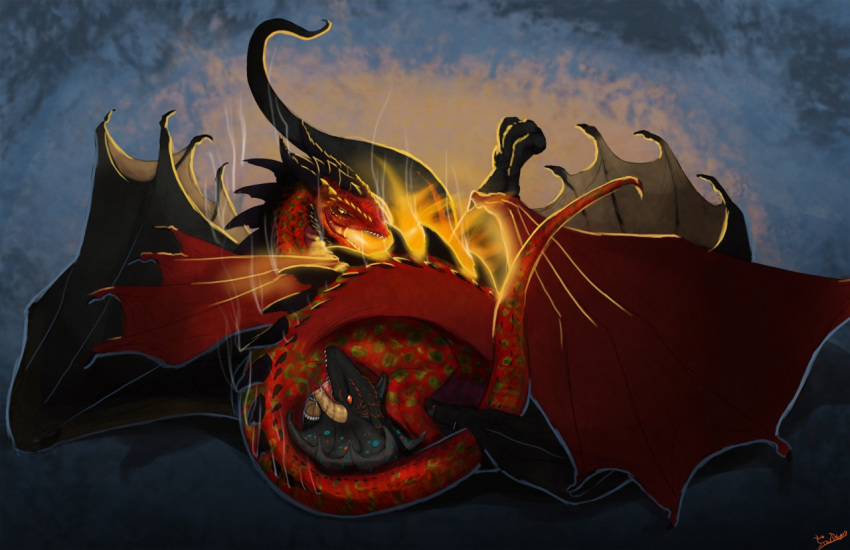 cullingus digital_media_(artwork) dragon duo fire garlic_(character) nude scalie stardragon102