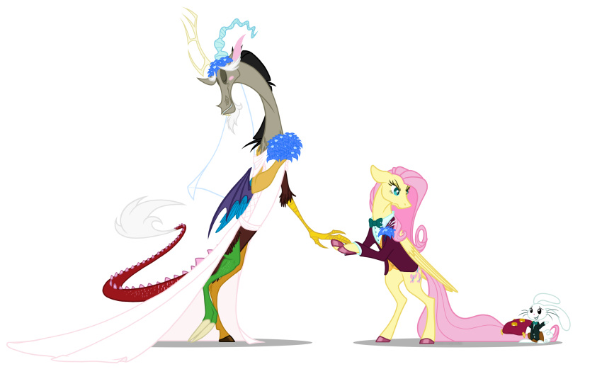 2019 absurd_res alpha_channel angel_(mlp) blush discord_(mlp) draconequus duo equid equine eyebrows eyelashes facial_hair feathered_wings feathers female feral fluttershy_(mlp) friendship_is_magic goatee grievousfan hair hi_res horn lagomorph leporid male mammal my_little_pony pterippus rabbit wings