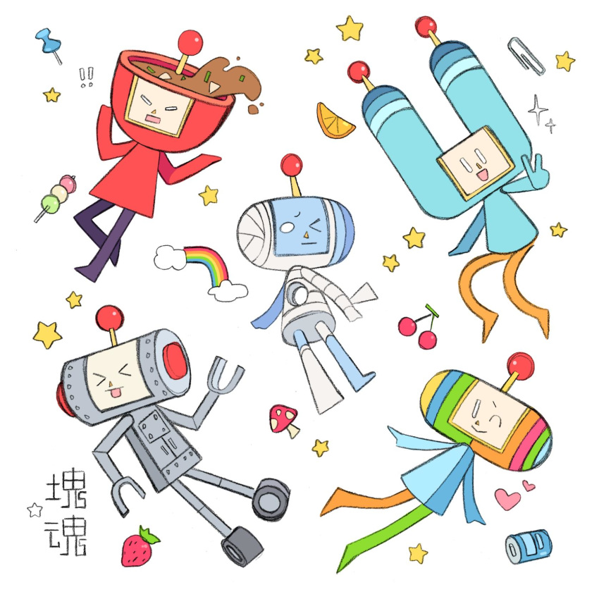 ! 1:1 alien can clothing dress eyes_closed female food foomin fruit grey_skin hi_res humanoid invalid_color katamari male marcy_(katamari) miso_(katamari) nickel_(katamari) not_furry opeo pin_(disambiguation) plant soup star starrymarii strawberry tongue tongue_out white_eyes