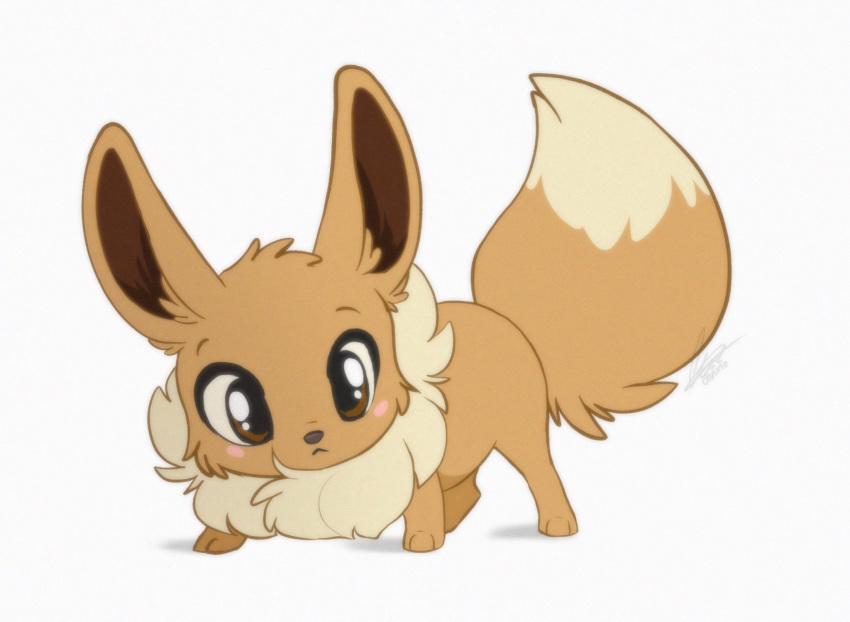 2019 ambiguous_gender brown_eyes brown_fur digital_media_(artwork) dvixie eevee feral fur hi_res nintendo pok&eacute;mon pok&eacute;mon_(species) simple_background solo toes video_games white_background