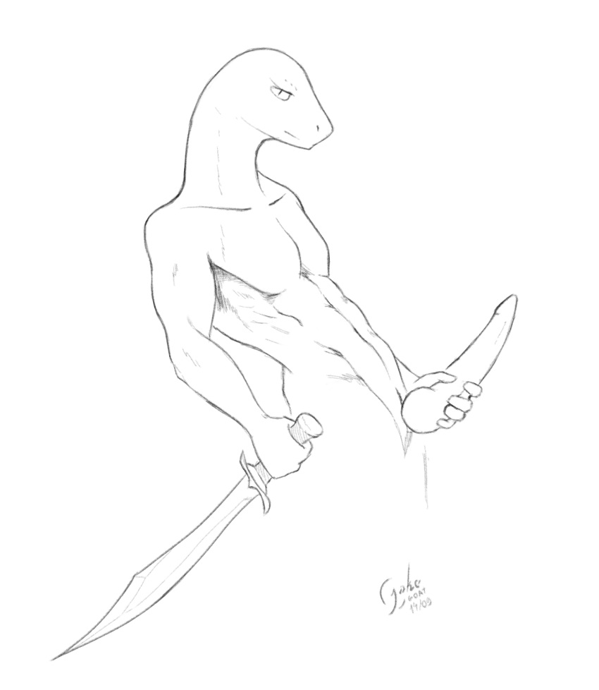 2019 animal_genitalia anthro big_penis digital_media_(artwork) falchion free_art genital_slit hi_res jakethegoat knot looking_at_viewer male masturbation melee_weapon muscular nude penis reptile scalie simple_background sketch slit snake sword weapon