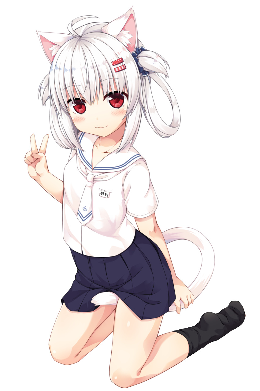 animal_ears nekomimi sakuraba_hikaru seifuku skirt_lift tail