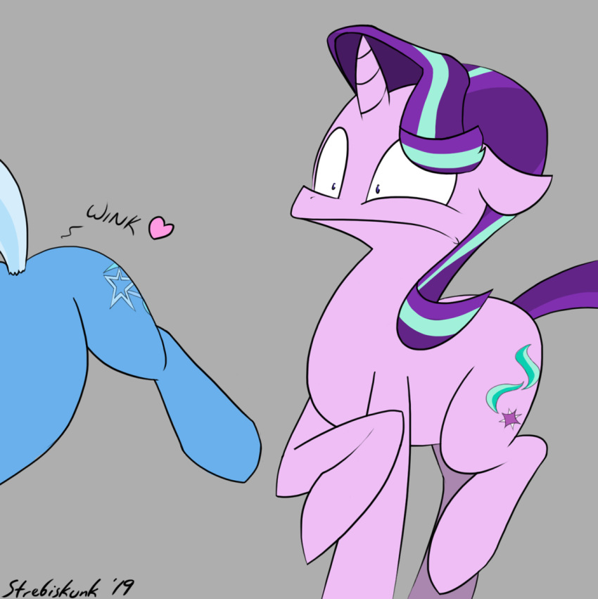 &lt;3 2019 butt cutie_mark duo equid faic female feral friendship_is_magic horn mammal my_little_pony one_eye_closed starlight_glimmer_(mlp) strebiskunk trixie_(mlp) unicorn wink winking_pussy