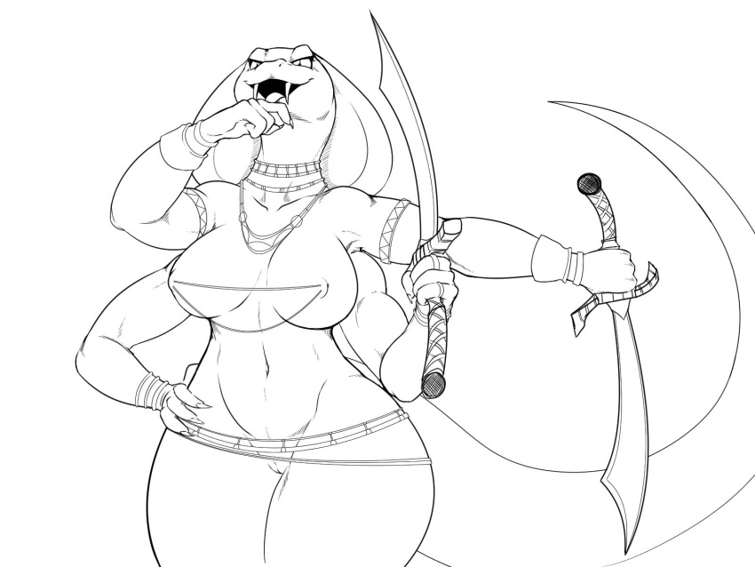 4:3 anthro big_breasts breasts cobra danonymous dark_souls fangs female fromsoftware hi_res melee_weapon multi_arm multi_limb muscular muscular_female pussy reptile scalie snake sword video_games weapon wide_hips