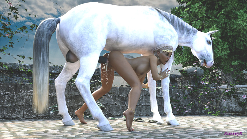 16:9 3d_(artwork) animal_genitalia animal_penis balls bestiality bodily_fluids breasts cum cum_in_pussy cum_inside cum_leaking digital_media_(artwork) duo ear_piercing equid equine equine_penis feet female female_on_feral female_penetrated feral from_behind_position genital_fluids hair hooves horse human human_on_feral humanoid_feet interspecies jewelry larger_male lips male male/female male_penetrating male_penetrating_female mammal nipples nude open_mouth penetration penis piercing pussy ring sex size_difference smaller_female toes vaginal vaginal_penetration xnassyx