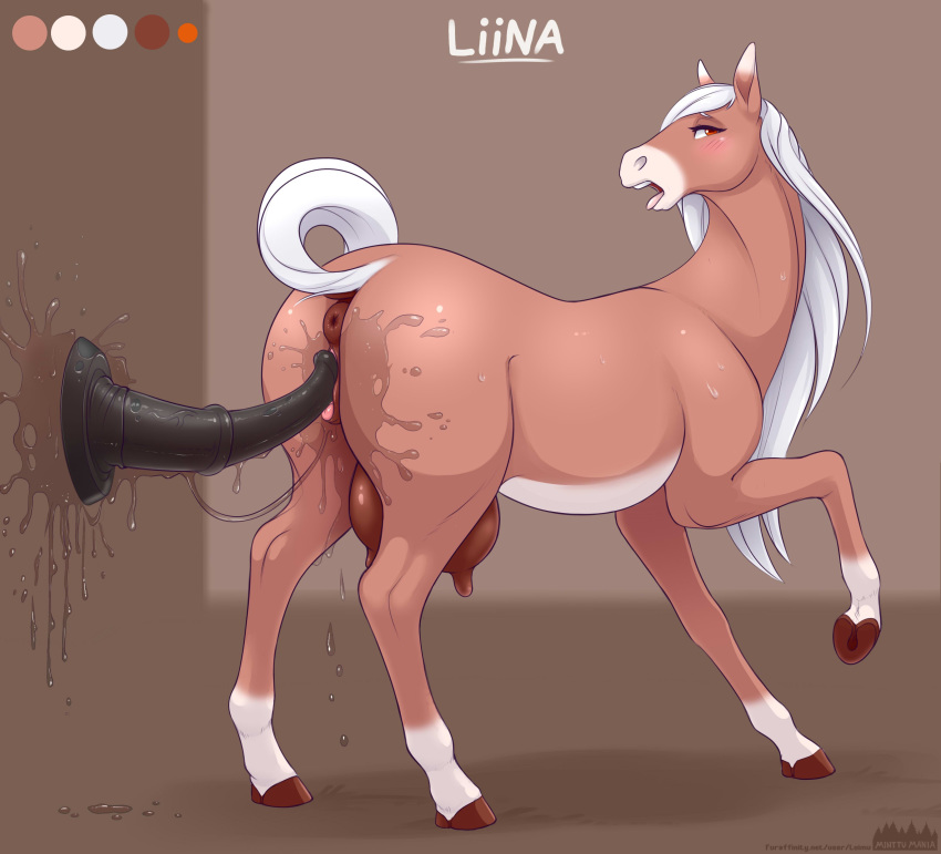 absurd_res animal_dildo animal_genitalia animal_pussy animal_sex_toy anus big_teats blush bodily_fluids butt dildo equid equine equine_dildo equine_pussy excessive_pussy_juice female feral fixed_toy genital_fluids half-closed_eyes hi_res horse liina loimu looking_at_viewer looking_pleasured mammal masturbation open_mouth penetration puffy_anus pussy pussy_juice pussy_juice_drip pussy_juice_string sex_toy simple_background solo teats teeth text tongue toying_self url vaginal vaginal_masturbation vaginal_penetration wall_mounted_dildo