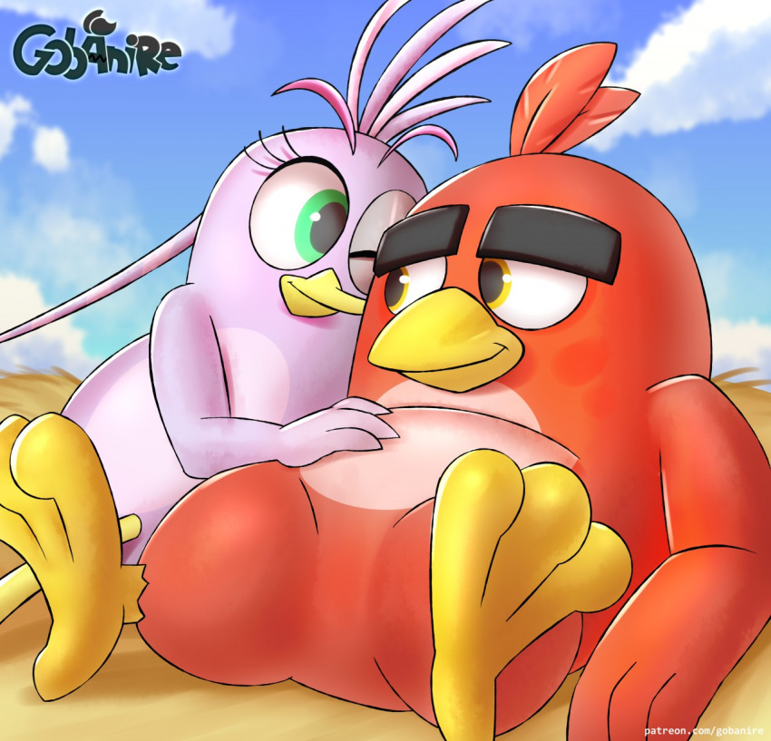 angry_birds avian beak bird duo eyebrows feathers female gobanire green_eyes hi_res male one_eye_closed reclining red_(angry_birds) red_feathers silver_(angry_birds) smile thick_eyebrows url video_games yellow_beak yellow_eyes