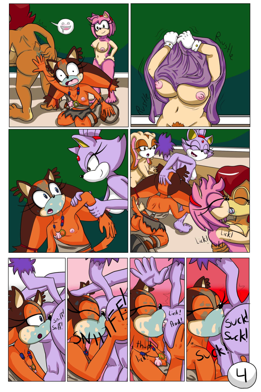 absurd_res amy_rose anal anal_penetration anus blaze_the_cat bodily_fluids breasts butt clothed clothing comic cream_the_rabbit female female/female from_behind_position hand_on_hip hi_res licking making_out nipples nude oral penetration presenting presenting_hindquarters rimming sally_acorn sex sonic_(series) sonic_boom sticks_the_jungle_badger sucking tinydevilhorns tinydevilhorns_(artist) tongue tongue_out vanilla_the_rabbit