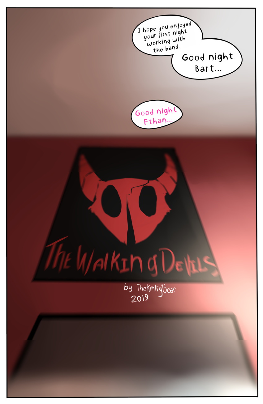 . ... 2019 absurd_res bedroom comic dialogue hi_res inside poster simple_background text thekinkybear zero_pictured