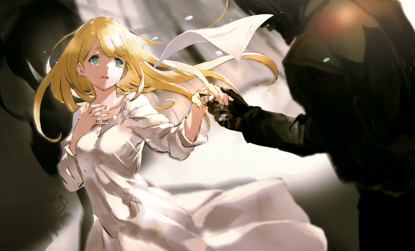 blonde_hair blue_eyes cropped dress long_hair male overlord sebas_tian so-bin tuareninya_veyron