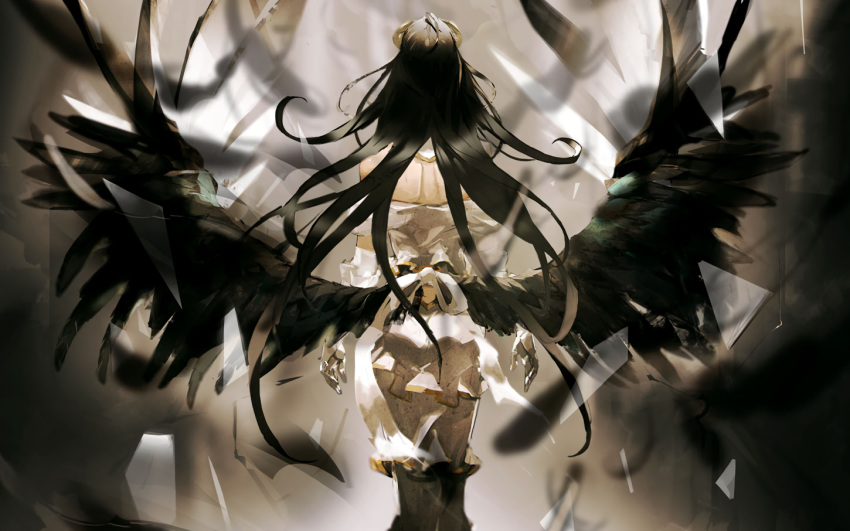 albedo black_hair cropped demon elbow_gloves gloves long_hair overlord so-bin succubus wings